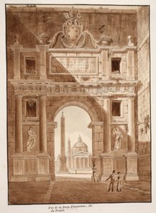 Uitzicht op de Porta Flaminia, of Porta del Popolo, 1833 door Agostino Tofanelli